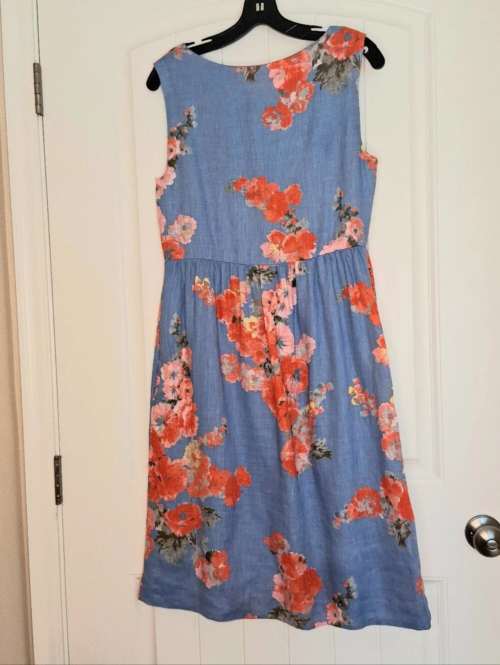 Joules Lisia Flax Linen Floral Print Sleeveless Dress Sz US 8 Blue Red